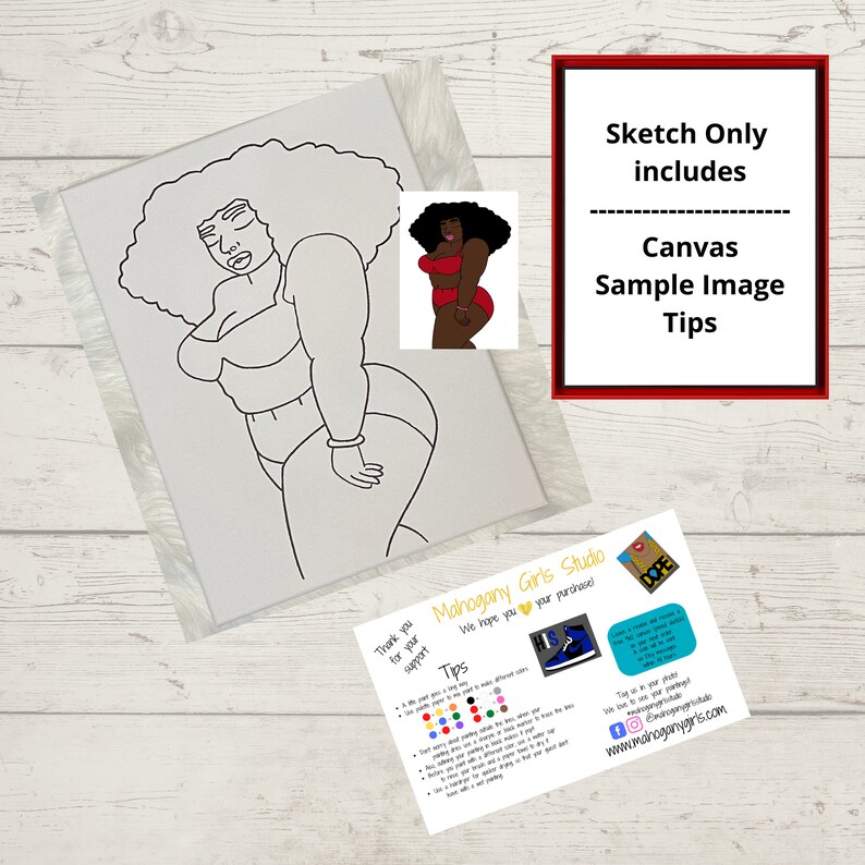 Mahogany / Predrawn Canvas / Presketched Canvas / Outlined Etsy