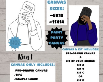 King I / Pre-drawn Canvas / Pre-Sketched Canvas / Outlined Canvas / Sip and Paint / Paint Kit / Canvas Painting / DIY Paint Party