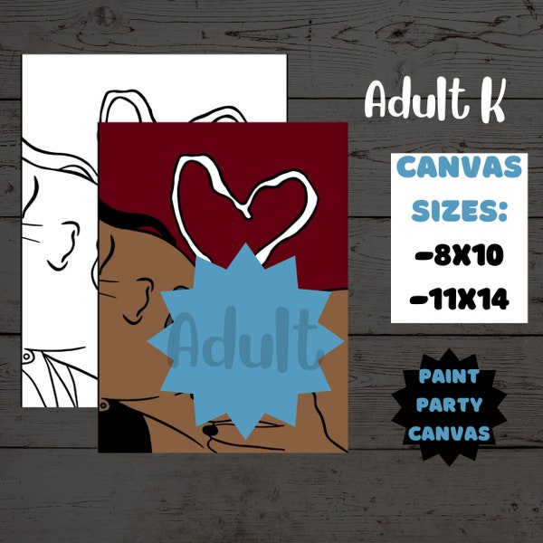 Adult K / Pre-drawn Canvas / Pre-Sketched Canvas / Outlined Canvas / Sip and Paint / Paint Kit / Canvas Painting / DIY Paint Party
