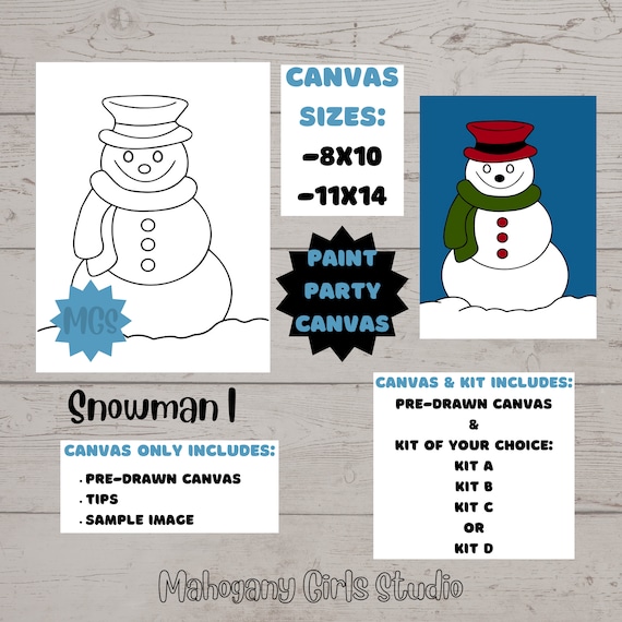 DIY Paint Party / Paint and Sip / Paint Party / Pre-Drawn Canvas / Paint  Party Kit / Happy Snowman