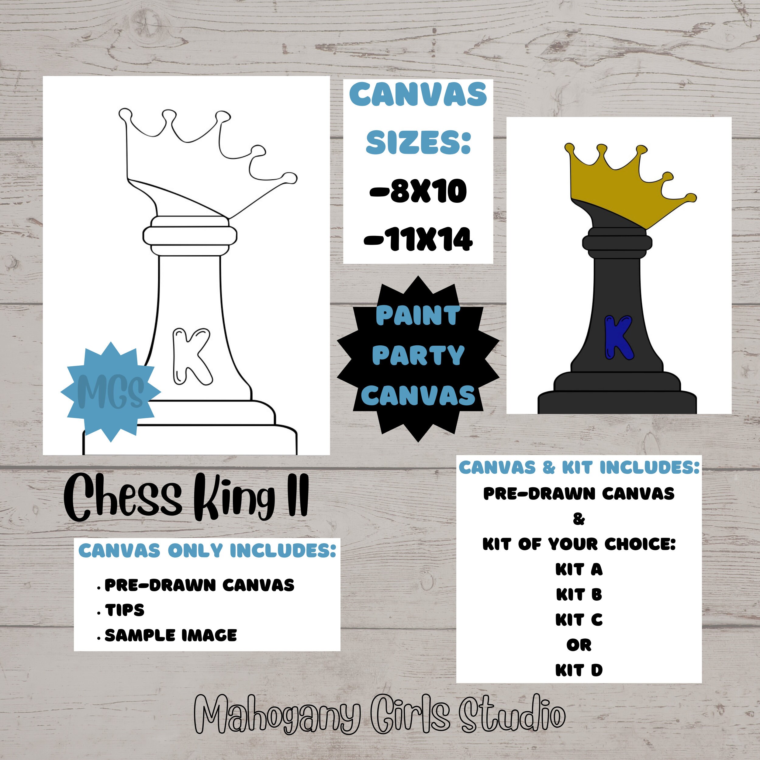 2-Piece Chess King & Queen Canvas Wall Art, 8x10