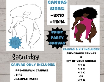 Saturday / Pre-drawn Canvas / Pre-Sketched Canvas / Outlined Canvas / Sip and Paint / Paint Kit / Canvas Painting / DIY Paint Party