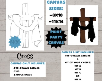 Cross / Hot Deal / Pre-drawn Canvas / Pre-Sketched Canvas / Outlined Canvas / Sip and Paint / Paint Kit / Canvas Painting / DIY Paint Party