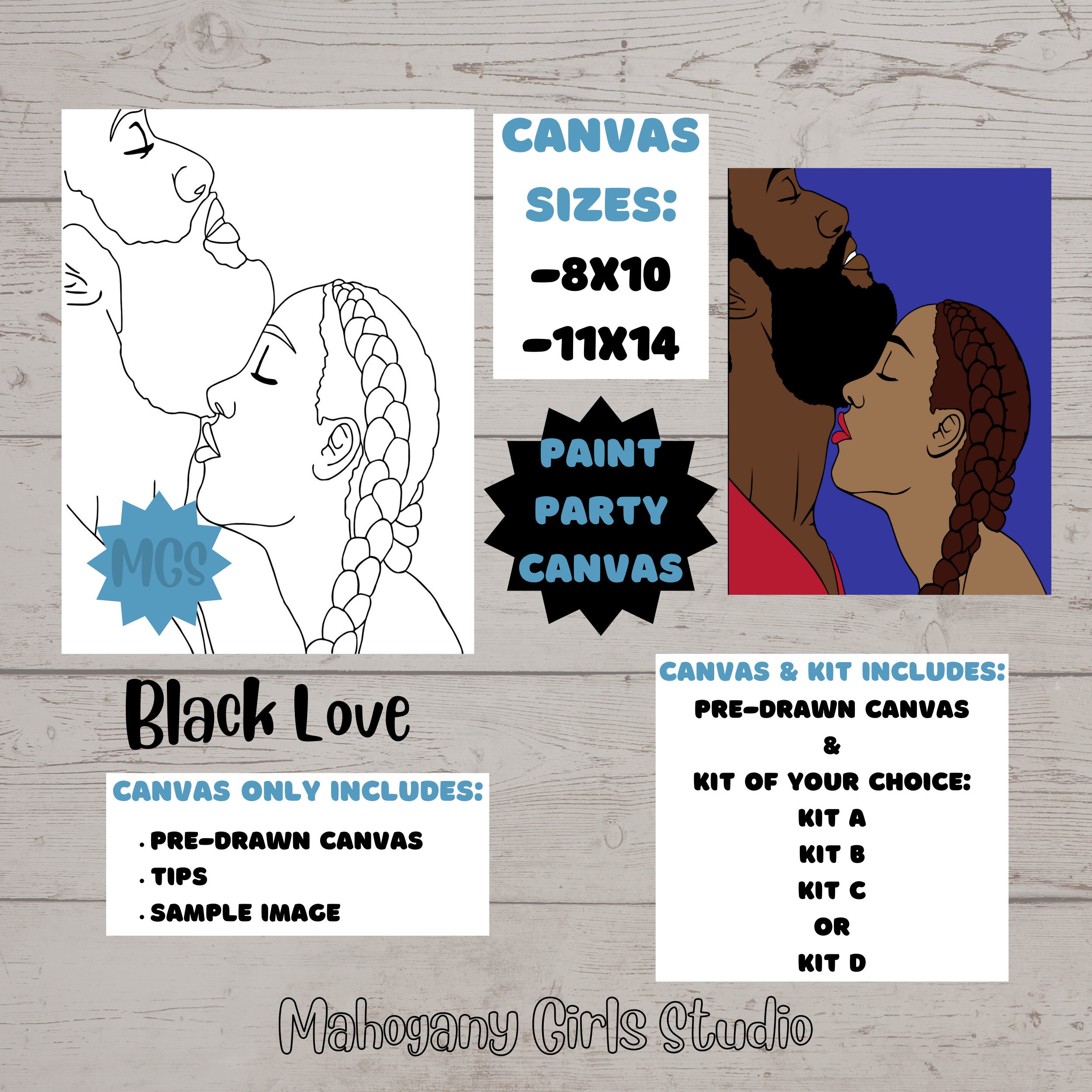Black Love / Pre-drawn Canvas / Pre-sketched Canvas / Outlined Canvas / Sip  and Paint / Paint Kit / Canvas Painting / DIY Paint Party 