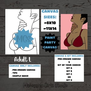 Adult L / Pre-drawn Canvas / Pre-Sketched Canvas / Outlined Canvas / Sip and Paint / Paint Kit / Canvas Painting / DIY Paint Party