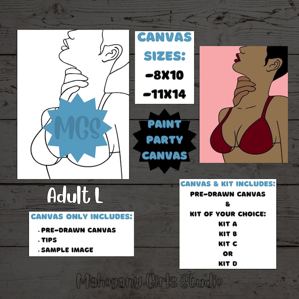 Adult L / Pre-drawn Canvas / Pre-Sketched Canvas / Outlined Canvas / Sip and Paint / Paint Kit / Canvas Painting / DIY Paint Party