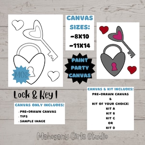 Lock & Key I / Hot Deal / Pre-sketched / Pre-drawn Canvas / Paint Parties / Sip and Paint / Paint Kit / Canvas Painting / DIY Paint Party