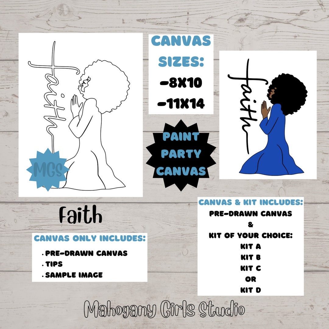 Faith / Hot Deal / Pre-drawn Canvas / Paint Parties / Outlined Canvas / Sip  and Paint / Paint Kit / Canvas Painting / DIY Paint Party 