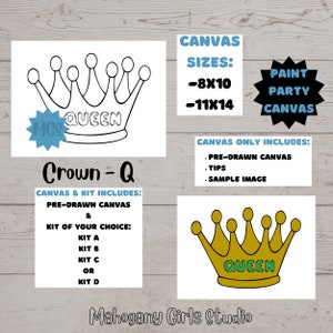 Crown-Q / Hot Deal / Pre-drawn Canvas / Paint Parties / Outlined Canvas / Sip and Paint / Paint Kit / Canvas Painting / DIY Paint Party