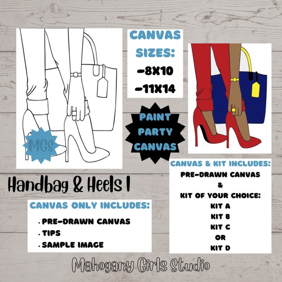 Heels and Bag Paint Party Kits Pre Drawn Canvas Paint and Sip for Adul