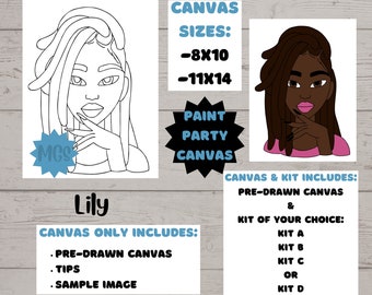 Lily / Pre-drawn Canvas / Pre-Sketched Canvas / Outlined Canvas / Sip and Paint / Paint Kit / Canvas Painting / DIY Paint Party