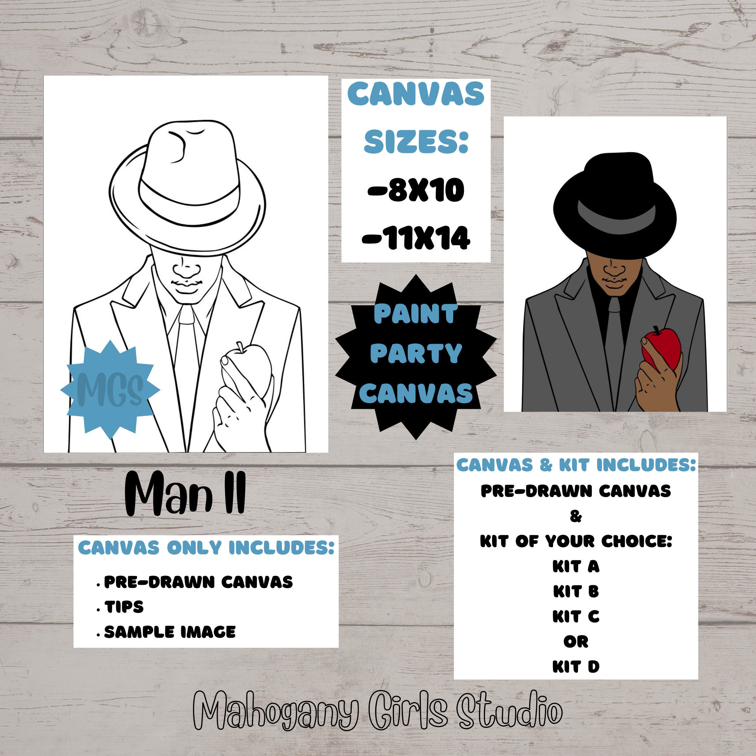 Pre-drawn/outlined/sketched Canvas,teen/adult Men Painting  Kit,african/american,paint and Sip Party,black Love,fashion Canvas 