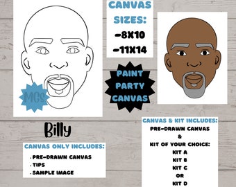 Billy / Hot Deal / Pre-drawn Canvas / Pre-Sketched Canvas / Outlined Canvas / Sip and Paint / Paint Kit / Canvas Painting / DIY Paint Party