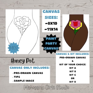 Honey Pot / Pre-drawn Canvas / Pre-Sketched Canvas / Outlined Canvas / Sip and Paint / Paint Kit / Paint Parties / DIY Paint Party