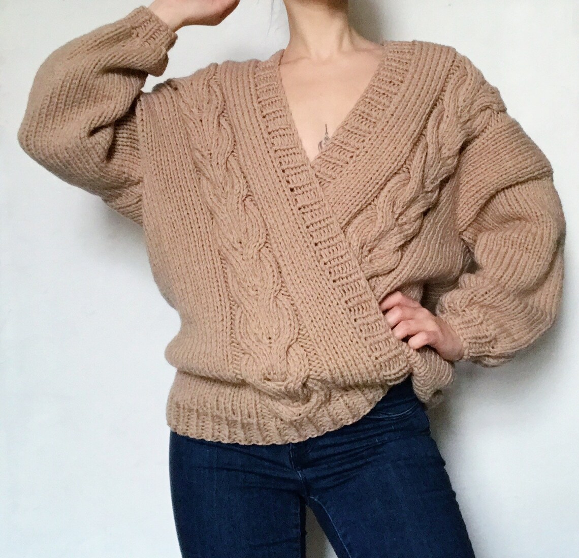 Oversized knitted coat Chunky knit women cardigan Cable knit Etsy