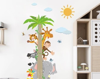 Animal Wall Stickers Jungle, Baby Safari Animals Watercolor Wall Decal, Nursery Mural, Cartoon Animals Wall Decal, Wall Decals for Kids Room