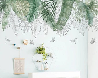 Jungle Wall Decals, Tropical Wall Stickers, Tropical Jungle Leaves, Nursery Wall Arts, Palm Leaf Wall Arts, Bedroom Living Wall Decals
