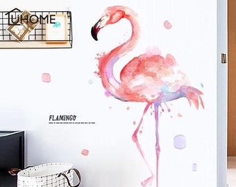 Pink Flamingo Decals, Flamingo Wall Decals, Large Watercolor Flamingo Wall Stickers, Living room Wall Decals, Tropical Flamingo Wall Decal