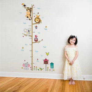 Cartoon Animal Wall Decals, Kids Height Measure Wall Sticker, Kids Growth Chart, Safari Animal Wall Decal, Kids Room Decor, Height Ruler
