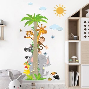 Autocollants muraux d’animaux Jungle, Baby Safari Animaux Décalcomanie murale, Murale de pépinière, Décalcomanie murale pour animaux de dessins animés, Décalcomanies murales pour enfants
