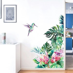 Tropical Leaves Wall Decal, Tropical Birds Wall Stickers, Nursery Wall Arts, Jungle Animal Wall Decals, Kids Bedroom Wall Decals, Home Decor