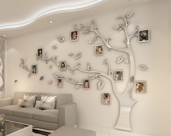 Family Tree Wall Decal,  Large Family Tree With Photo Frames Wall Stickers, Wall Decorations for Living Room, Bedroom, Wooden Family Tree