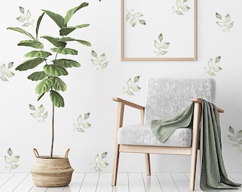 Tropical Boho Green Leaves Wall Decal, Greenery Falling Leaves Wall Stickers, Watercolor Monstera Tropical Jungle Leaves Wall Decals Sticker