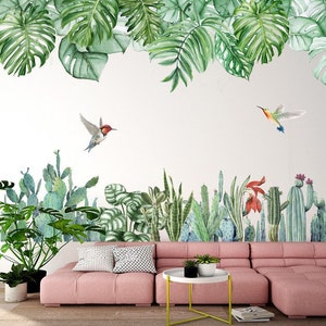 Tropical Wall Decals Jungle Leaves, Wall Stickers Green Leaf, Palm Leaf Wall Arts, Bedroom Living Wall Decals, Home Decor, Jungle Wall Arts