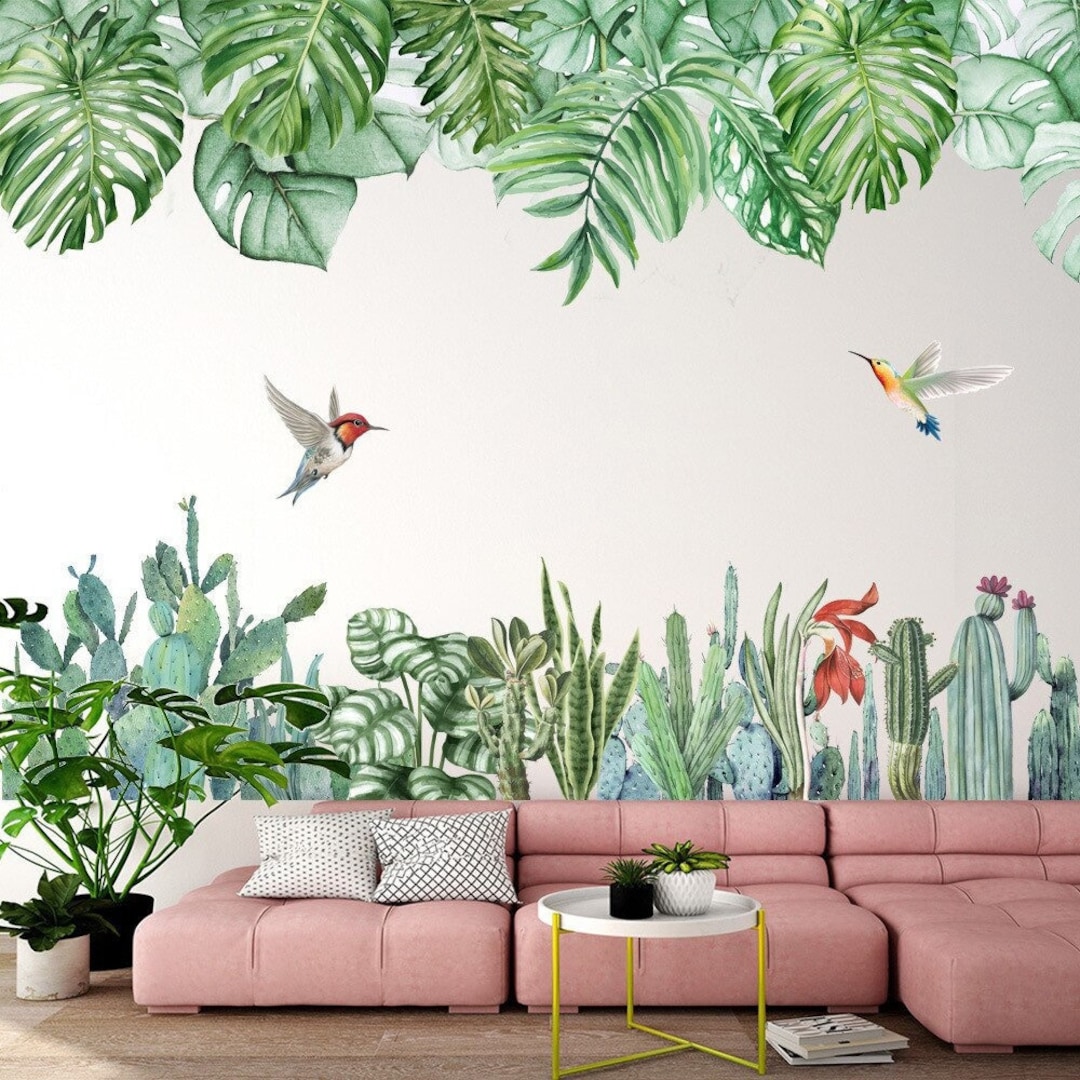 Tropical Wall Decals Jungle Leaves, Wall Stickers Green Leaf, Palm Leaf