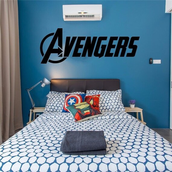 Avengers Logo Wall Decal Marvel Wall Decals Marvel Room Etsy