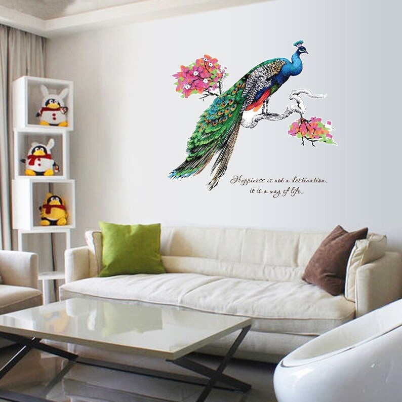 Peacock Wall Decal Large Peacock Wall Sticker Peacock Bird Etsy