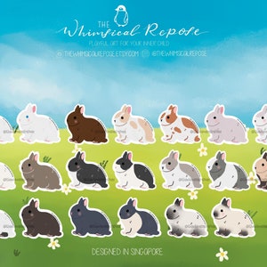 Pode incluir: Um conjunto de 20 adesivos digitais com v&aacute;rios coelhos de desenho animado fofinhos em diferentes cores e poses. Os adesivos s&atilde;o projetados em Singapura e s&atilde;o perfeitos para adicionar um toque caprichoso aos seus projetos digitais.