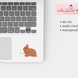 Pode incluir: Adesivo recortado de um coelho castanho com bochechas cor-de-rosa. O adesivo &eacute; feito de vinil fosco e &eacute; &agrave; prova d'&aacute;gua. O adesivo est&aacute; em um laptop branco.