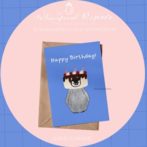 Penguin Birthday Card, Happy Birthday Card, Birthday Greeting Card, Gift For Penguin Lovers, Cute Animal Stationery, Birthday Card For Her