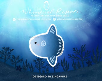 Sunfish Die Cut Sticker, Mola Mola Waterproof Vinyl Laptop Decal, Aquarium Animals Stickers, Sea Creature Keepsake, Marine Animal Gift, For