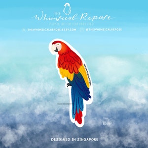Scarlet Macaw Sticker for Water Bottle, Parrot Mom Gift, Cute Macaw Decal for Laptop, Macaw Gifts for Her, Parrot Memorial Keepsake Gifts,