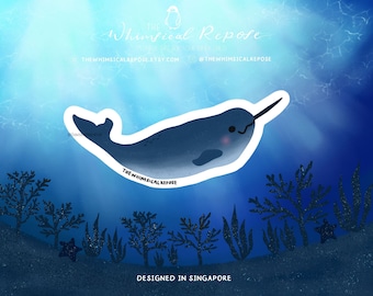 Narwhal Sticker for Water Bottle, Cute Narwhal Decal for Laptop, Narwhal Gifts for Women, Whale Lover Gifts, Marine Biology Gifts, Zoologist