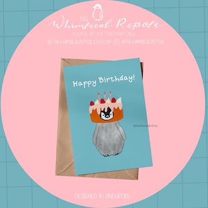 Penguin Birthday Card, Happy Birthday Card, Birthday Greeting Card, Gift For Penguin Lovers, Cute Animal Stationery, Birthday Card For Her