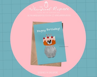 Penguin Birthday Card, Happy Birthday Card, Birthday Greeting Card, Gift For Penguin Lovers, Cute Animal Stationery, Birthday Card For Her