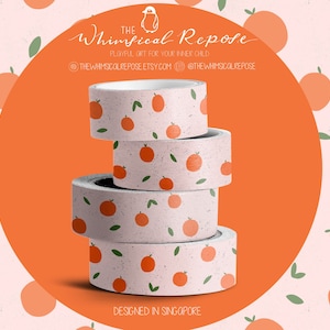Tiny Oranges Washi Tape, Citrus Fruit Planner Washi, Fruity Deco Tape, Gift Wrapping Scrapbooking Supplies, 15mm x 10m, Art Masking Tape