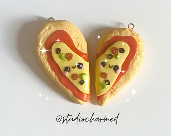Set Of 2 Necklaces Heart Pizza Best Friends Gift For Etsy