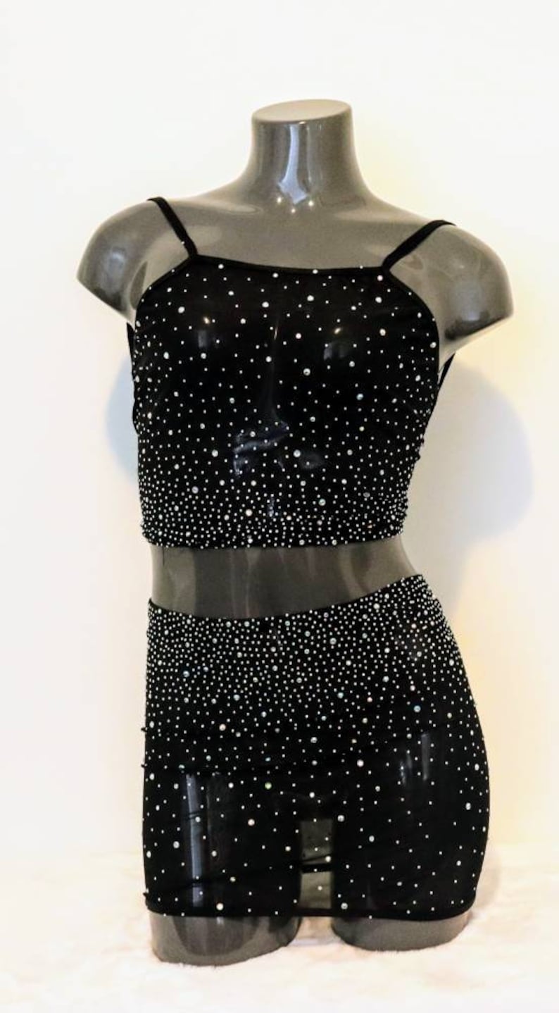 Bedazzled Two Piece Mesh Clubwear Exotic Dancewear Skirt Set Etsy