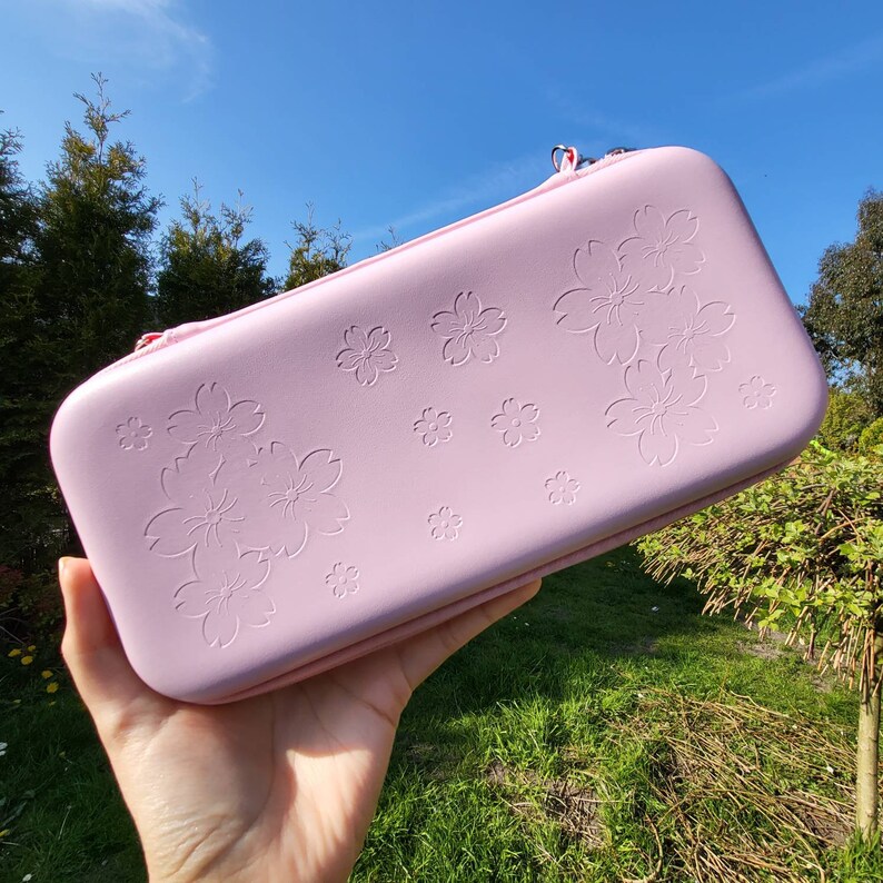 Pink Switch OLED Case With 4 FREE Sakura Flower Thumb Grip Caps ...