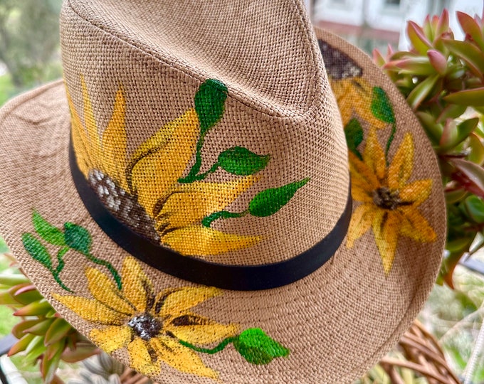 Gift Hat For Girlfriend-Painted Sunflower Hat, Handmade  Sunflower Straw Hat, Straw Beach Hat, Hand Painted Hat, Summer Hats,Fedora Cowboy,