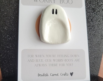 Handmade Clay Worry Boo - Pocket Emotional Support Creature