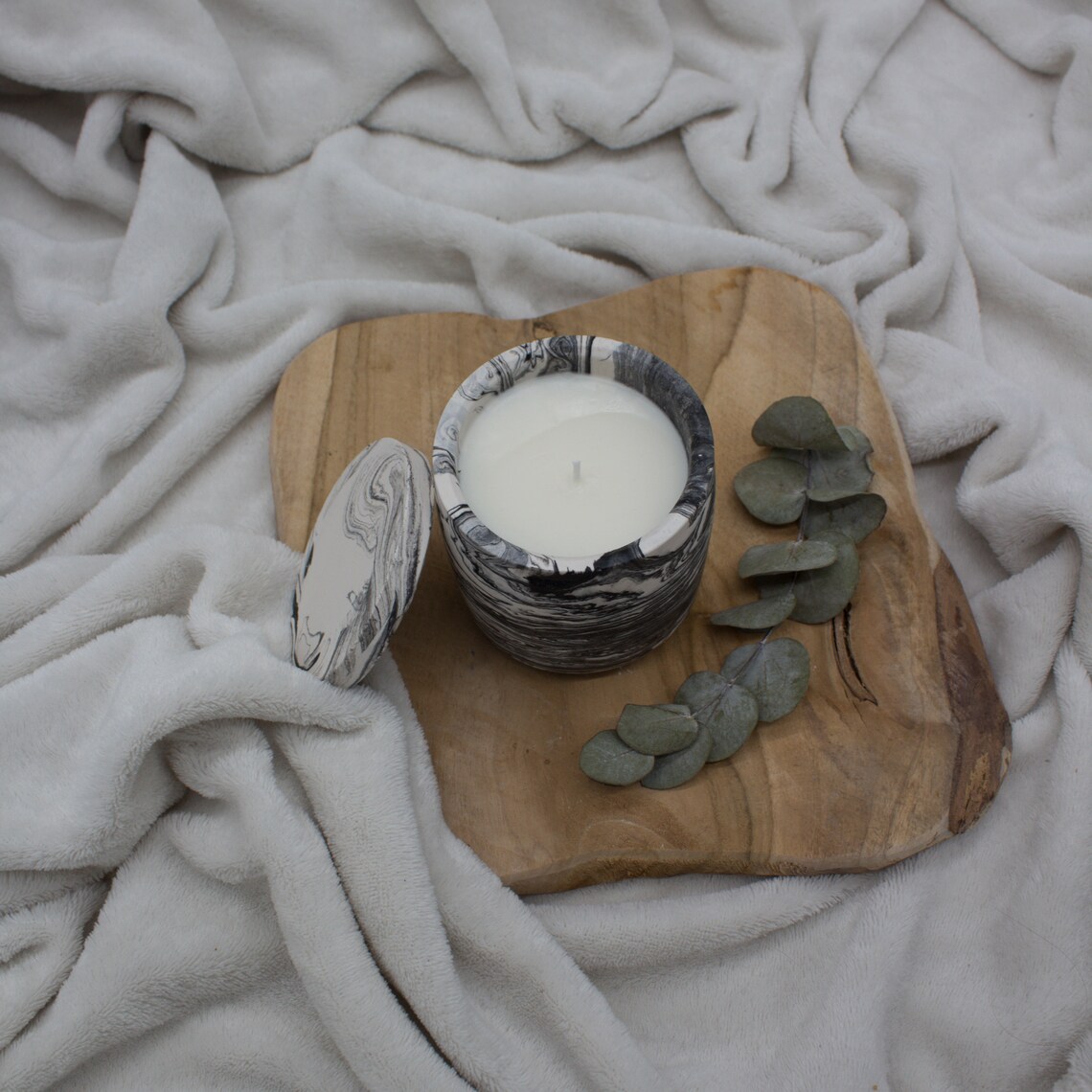 Scented Candle in Jesmonite Container Light Marble Etsy