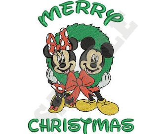 Large Merry Christmas Minnie and Mickey Embroidery