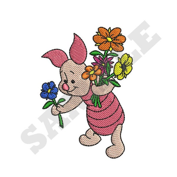 Ferkel mit Blumen Maschinenstickerei Design