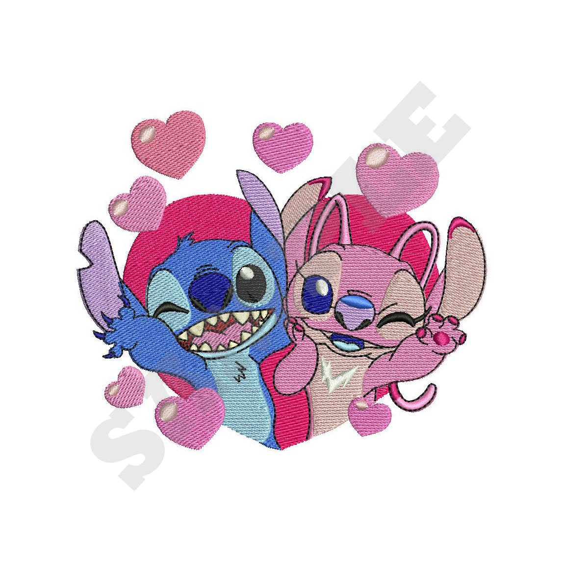 Kawaii Stitch With Hearts Machine Embroidery Design File Lilo 