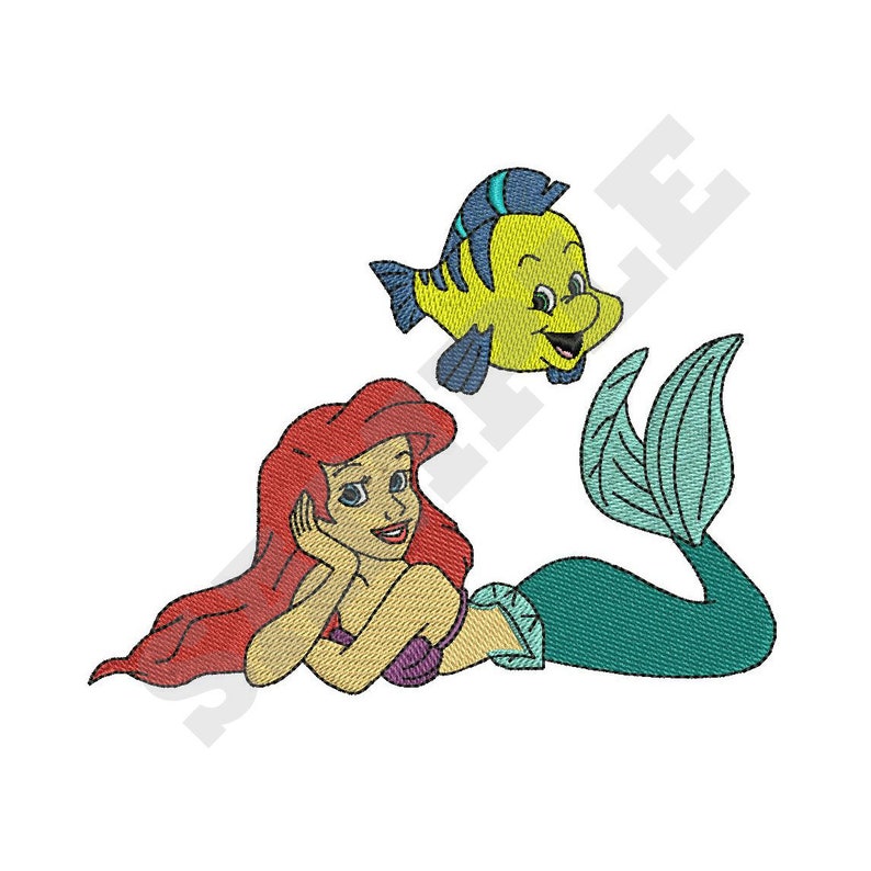 Ariel and Flounder Machine Embroidery Design image 1